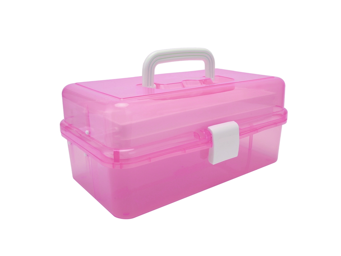 Caja De Almacenamiento Transparente Portátil De 3 Capas Con Asa Para Manualidades Y Cosméticos - Roja