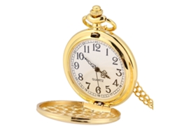 Reloj De Bolsillo Analógico Clásico De Cuarzo Con Cadena De Oro Y Superficie Lisa.