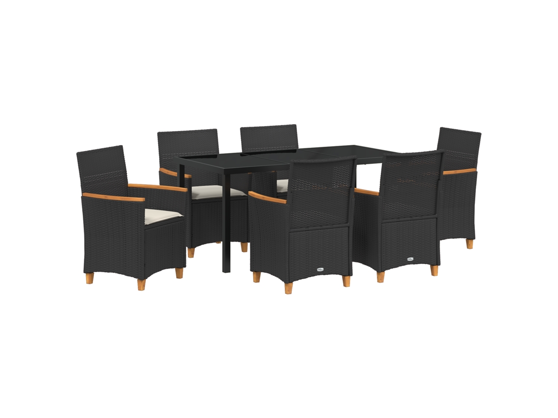 Conjunto de comedor de jardín Vidaxl de 7 piezas con cojines de ratán negro
