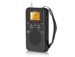 Radio portátil FM/AM, equipada con 2 pilas, altavoz estéreo, auriculares y reloj despertador digital LCD.