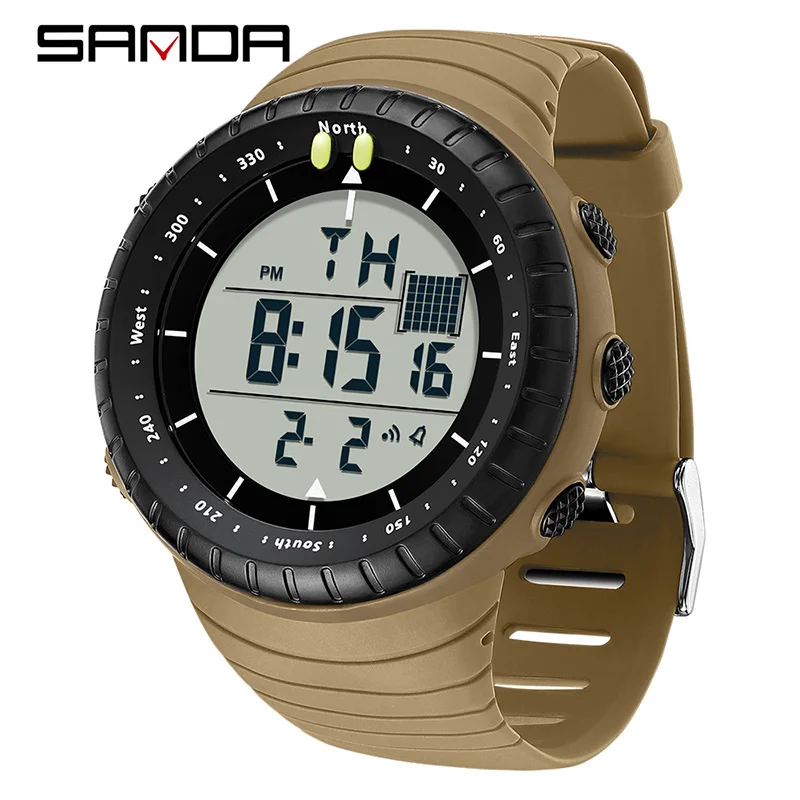 Reloj Digital Para Hombre (marrón Y Blanco), Resistente Al Agua Para Deportes Al Aire Libre, Esfera Grande, Alarma.