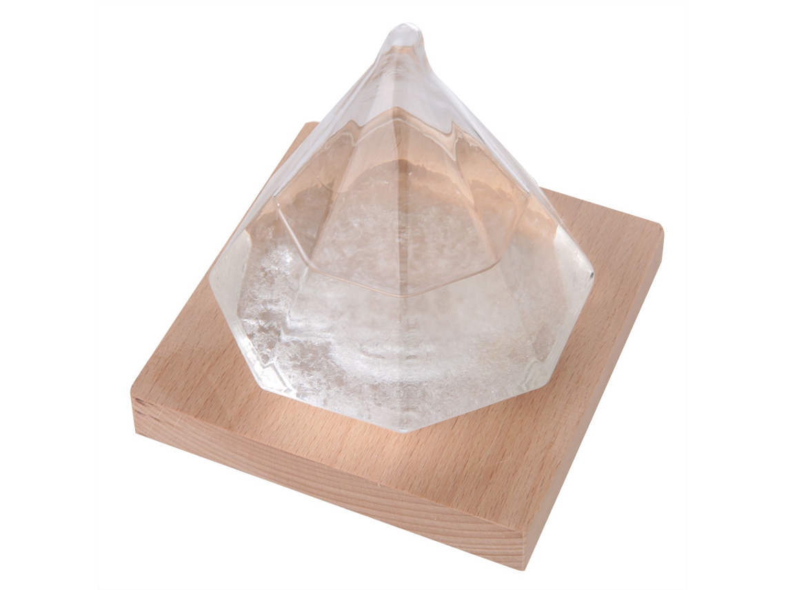 Botella de vidrio con pronóstico del tiempo, diseño de tormenta, forma de diamante.