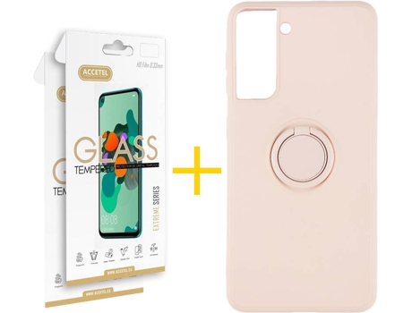 Carcasa + 2 Protectores de Pantalla para Samsung Galaxy S22 Plus 5G ACCETEL Rosa Pastel