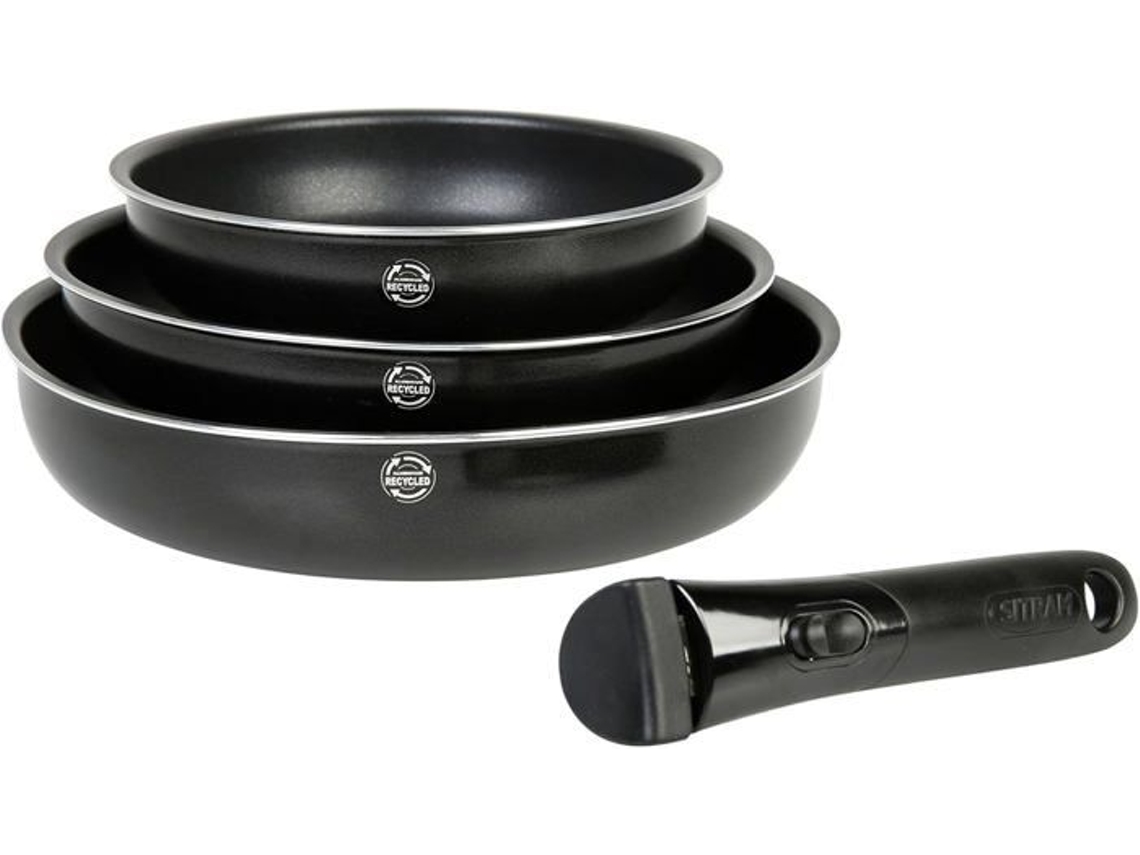 Juego de 3 Sartenes de Aluminio Prensado Ø20/24/28Cm Mango Extraíble. Todas las fuentes de calor, incluida la inducción SITRAM