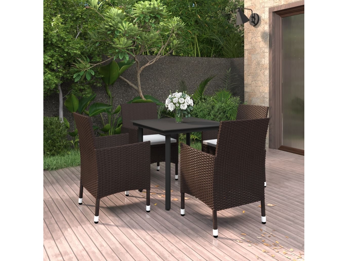 Juego de comedor de jardín de 5 piezas con cojines, mimbre y cristal, DKD Home Decor