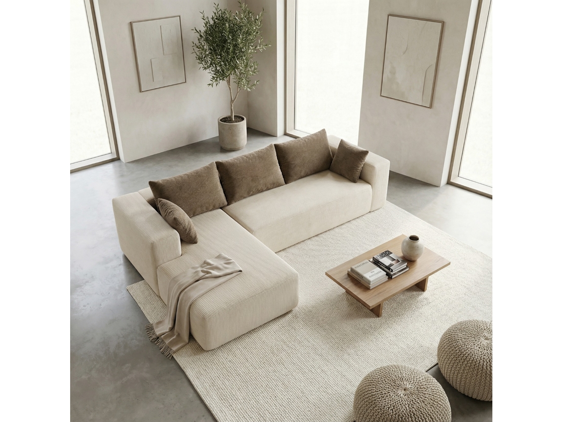 Coco Living Sofá De Salón Luna 3 Plazas - Pana Acanalada - Blanco Arena Izquierda