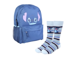 Mochila escolar infantil Stitch con 2 compartimentos y calcetines a rayas con diseño de puntadas. Licencias infantiles.
