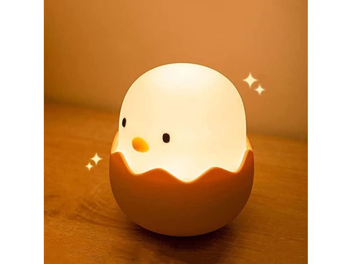Luz nocturna para bebés y niños, ajustable al tacto, recargable, LED de silicona, adorable pollito con cáscara de huevo.