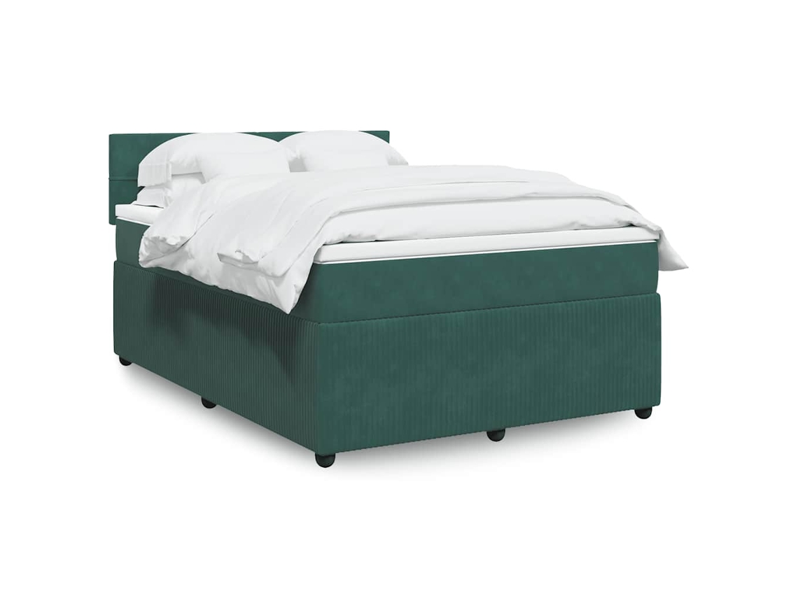 Cama Box Spring Con Colchón Terciopelo Verde Oscuro 160x200 Cm