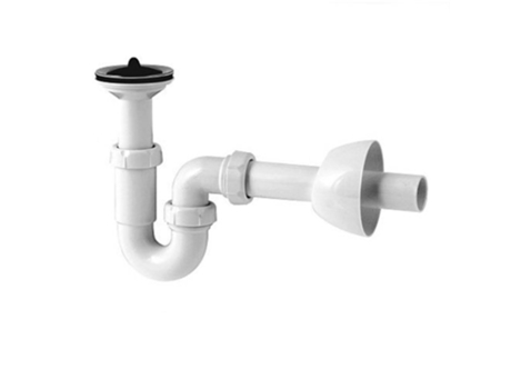 Grifo de Lavabo JIMTEN Kit de Desagüe y Trampa para Fregadero de Cocina y Baño En Blanco de Polypipe con Colador y Tapón para Fregadero