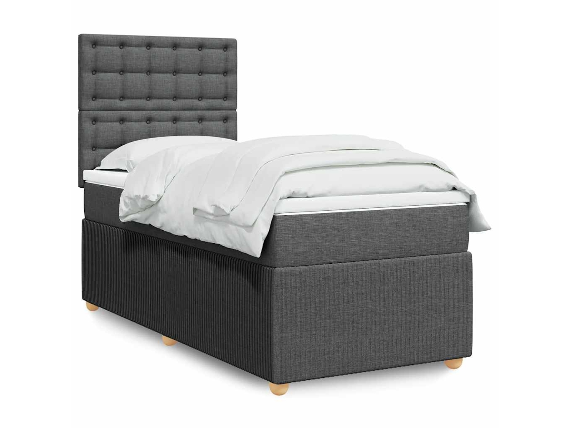 Cama Box Spring Con Colchón Tela Gris Oscuro 90x200 Cm