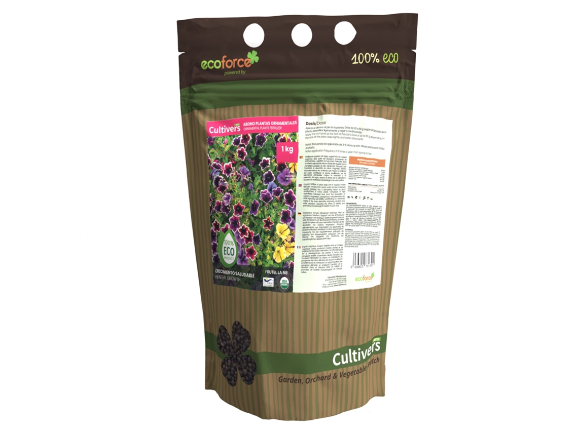CULTIVERS Abono Ornamentales Ecológico 1 kg Plantas más Verdes y mayor floración. Fertilizante Granulado Refuerza resistencia a las enfermedades