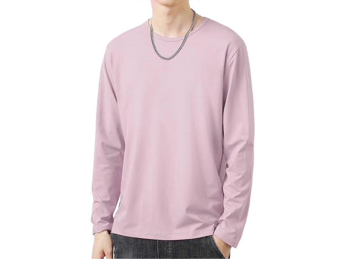 Camiseta Hombre Cuello Redondo Manga Larga Otoño Invierno Talla 5xl Rosa Poliéster Casual 5xl Rosa