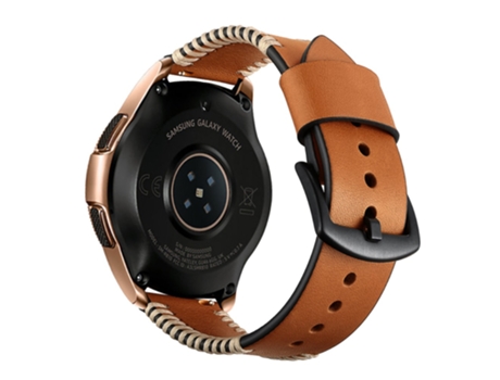 Correa de piel auténtica 20mm con bordes cosidos a mano para Samsung Galaxy Watch Active - castaño