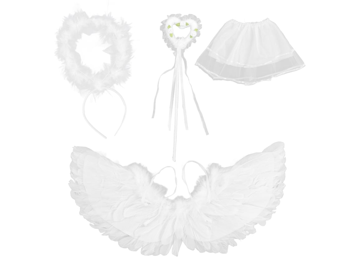 2026-alas De Ángel Blancas Con Diadema Y Varita, 4 Piezas, Disfraz Para Niños Y Adultos, Halloween Navidad Fiestas