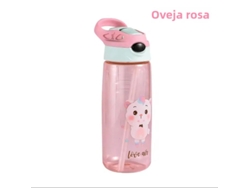 Botella De Agua Infantil De 500 Ml (oveja Rosa) Con Tapa Y Pajita, Sin Bpa