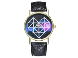 Reloj De Pareja De Cuero Pu Casual Con Dial De Corazón Y Líneas Geométricas