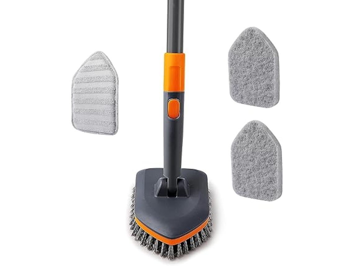 Cepillo De Baño Con Mango Metálico (extensible: 20-142 Cm), Diseño 4 En 1, Limpieza Profunda, Para Uso Doméstico.