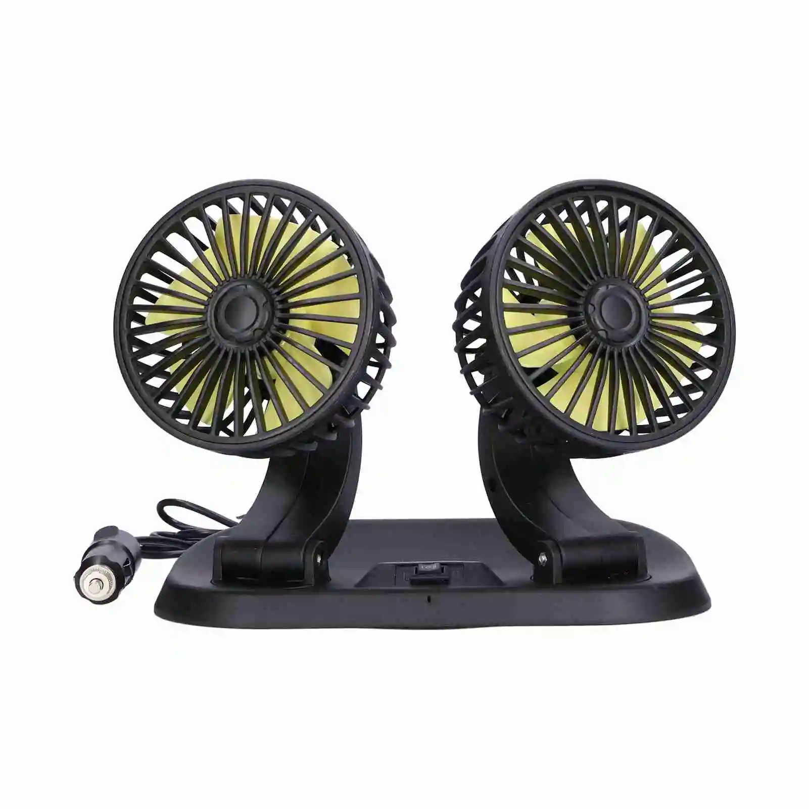 (aspas Amarillas)ventilador Para Vehículos Eléctricos, Giratorio 360°,de Doble Cabezal,5 Aspas, Ventilador De Refrigeración De 2 Velocidades