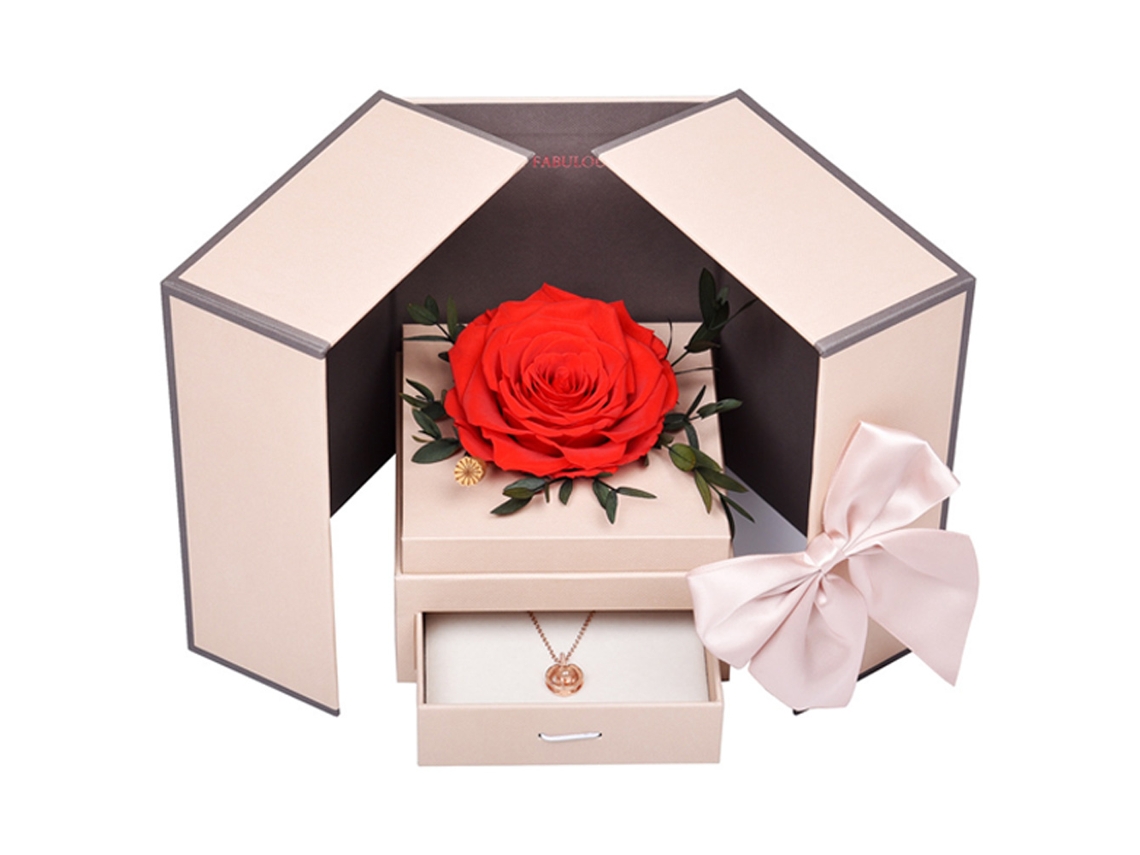 Joyero con rosa eterna, collar y pulsera, regalo de cumpleaños y Navidad.