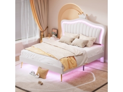 Cama Infantil Princess De 140x200 Cm, Con Estructura Acolchada De Pu Blanca, Iluminación Led Y Somier De Láminas Incluido. Colchón No Incluido.