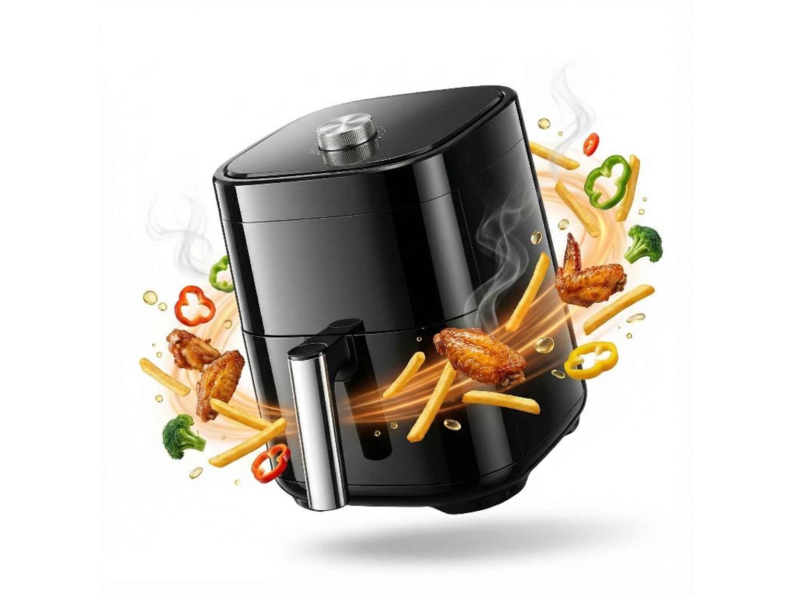 Freidora De Aire 4l Negra Con Ventana Transparente 1200w 80-200°c Temporizador 60min 80% Menos Aceite Antiadherente