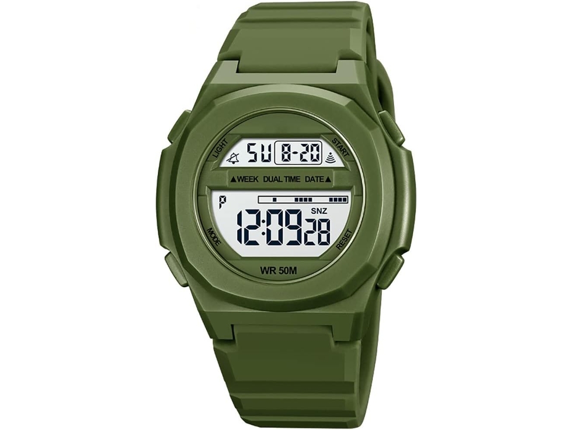 Semana Digital Pu Pulsera Impermeable 50Atm Reloj De Pulsera Con Alarma - Verde