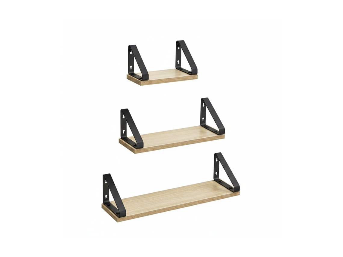 Estantería De Pared Relaxdays, Pack 3 Baldas (30/35/40 Cm), Efecto Madera Con Metal, Para Libros Y Decoración, Natural