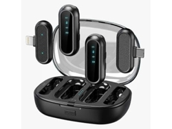 Micrófono de solapa inalámbrico 4 en 1 para Lightning/Android con estuche de carga Panoona
