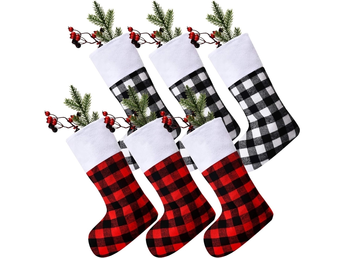 Juego De Calcetines Navideños A Cuadros Buffalo, Calcetines Clásicos Multicolor - 6 Piezas*