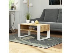Mesa De Centro Akord Domi Roble Artisan 92 Cm Con Patas En Color Blanco 92x53x45 Cm