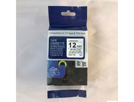 Cinta de etiquetas compatible con la impresora Brother P-Touch (Blanca sobre transparente - 12 Mm)