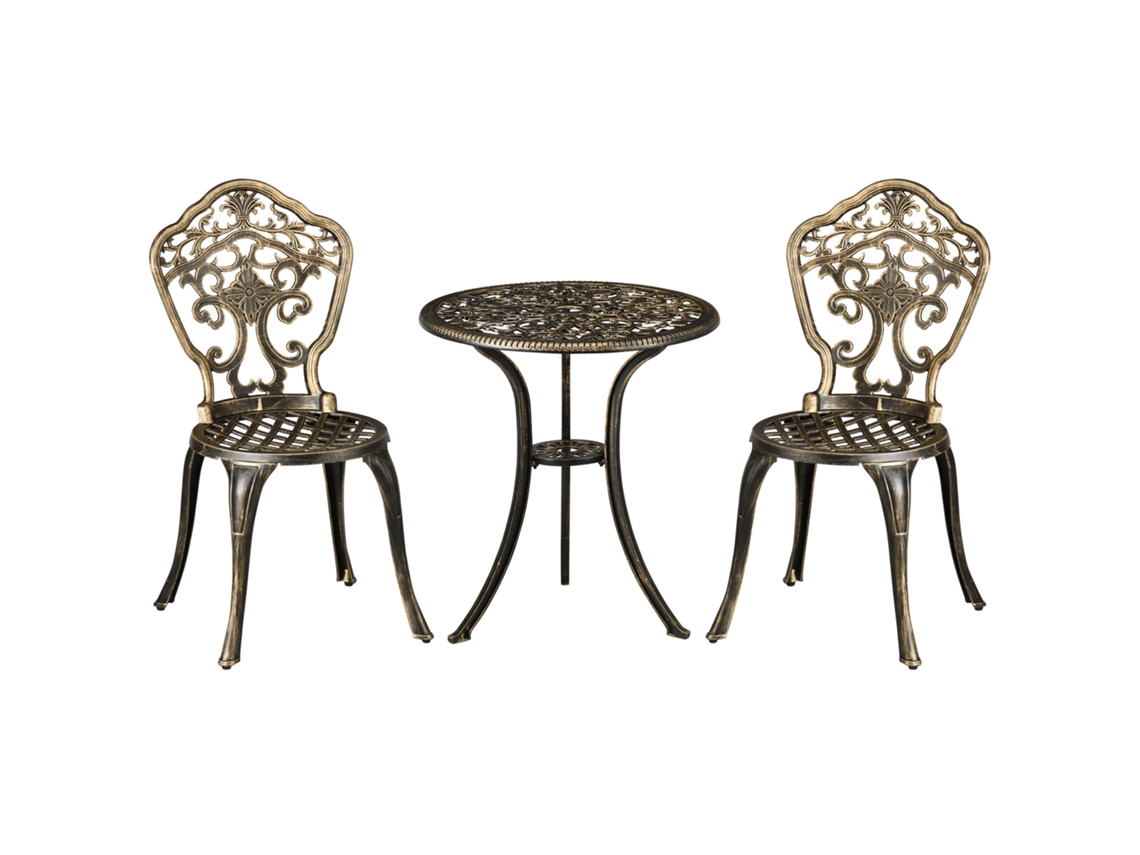 VPMKP - Mesa de centro redonda Outsunny Garden Bistro, tablero de vidrio templado, estructura de metal epoxi, Ø50x55 cm, negra