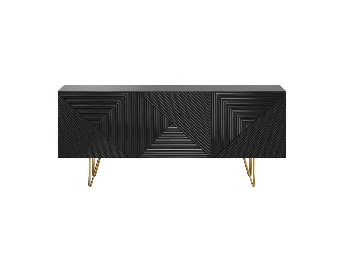 Aparador Negro Y Dorado 3 Puertas 160 Cm Ozen MILIBOO
