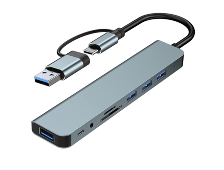 Adaptador USB C 8 en 1, concentrador USB-C con 4 USB A, puertos de datos USB-C, lector de tarjetas SD/TF, conector para auriculares de 3,5 mm, BISB...