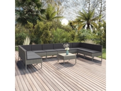 Conjunto de jardín de 11 piezas con cojines, ratán gris, DKD Home Decor