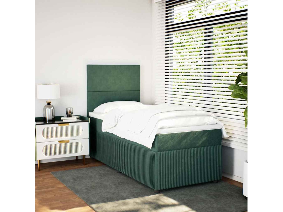 Cama Box Spring Con Colchón Terciopelo Verde Oscuro 80x200 Cm