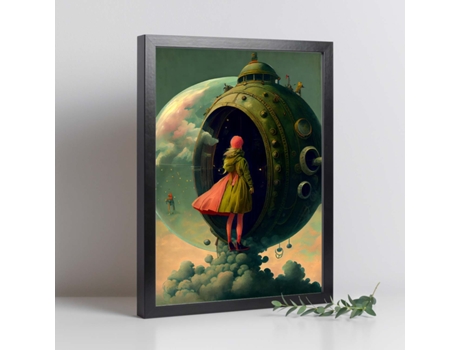 NACNIC Poster Portal Seguro En Estilo Surrealismo Cinematográfico Ilustraciones Y Grabados De Historieta Abstracta Y Artística A4 Marcos Negros