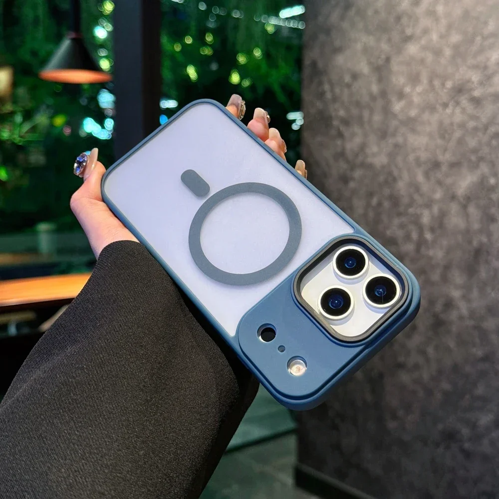 (azul Oscuro, Iphone 16) Funda De Acrílico Semitransparente Mate, Resistente A Los Golpes, Soporta Carga Inalámbrica Por Absorción Magnética
