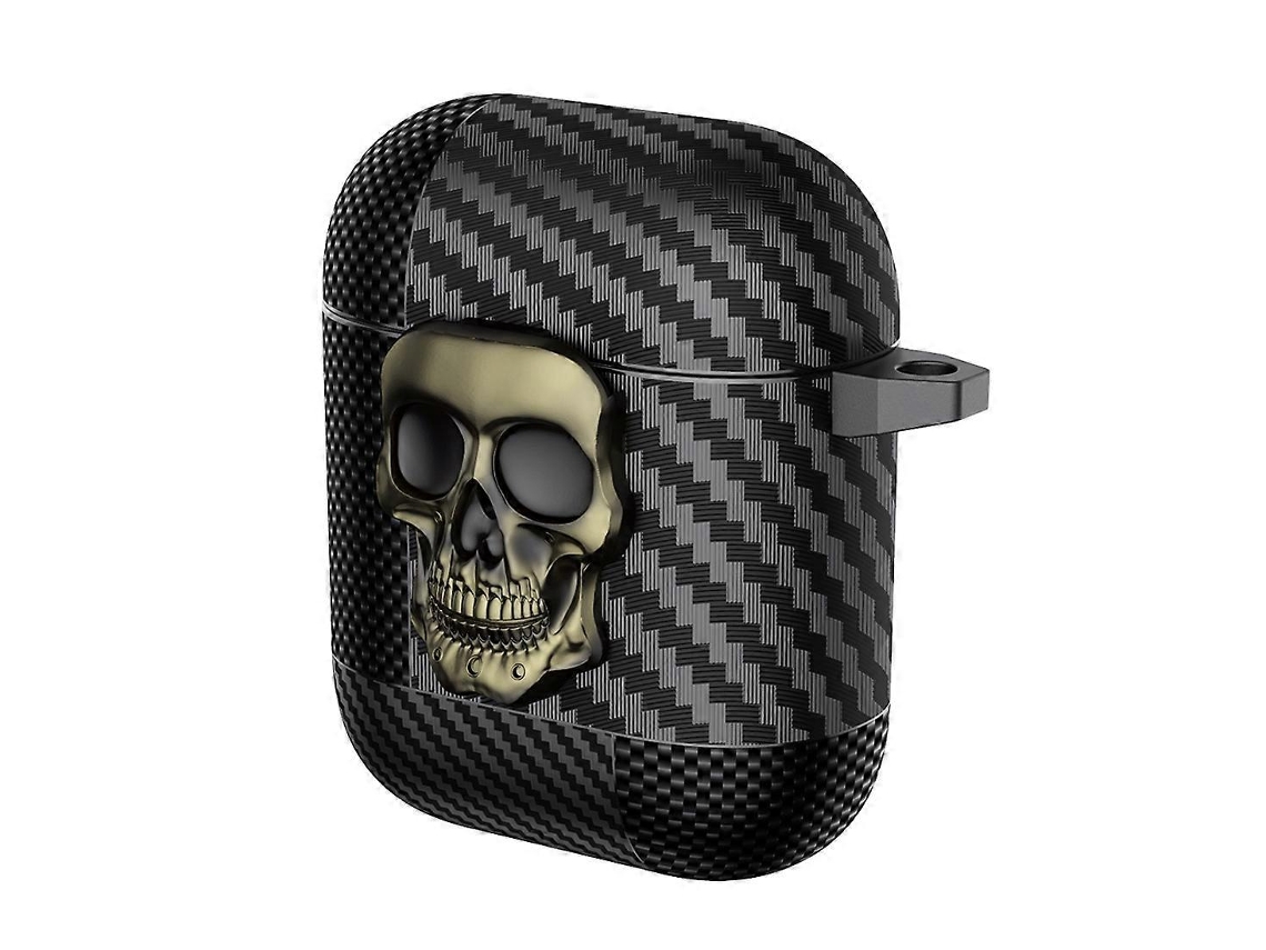 Estuche protector de fibra de carbono con estampado de calavera GIECY para auriculares Bluetooth