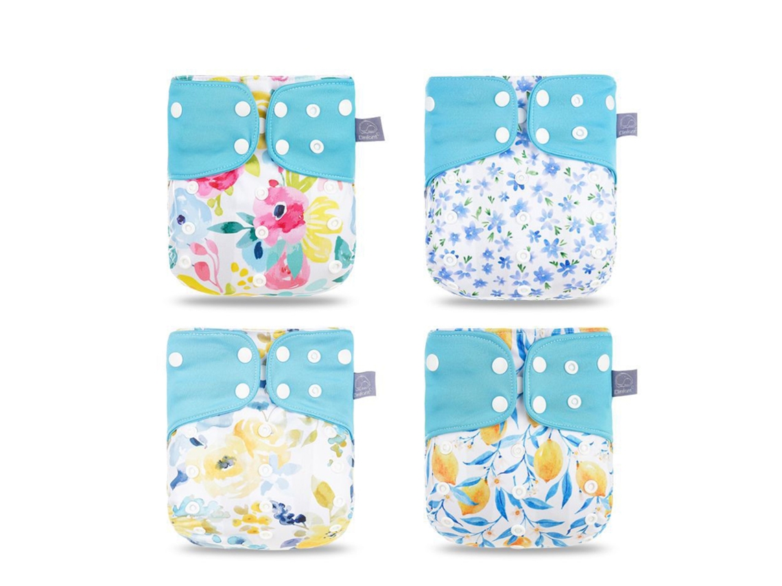 4pcs Fraldas De Têxtil Lavável Reutilizável Para Bebê Unissex Respirável À Prova De Água Ajustável 3-15kg
