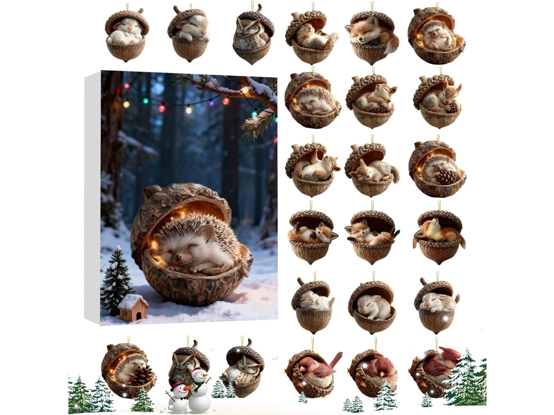 Calendario De Adviento | Decoraciones Planas 2d De Animales Y Bellotas