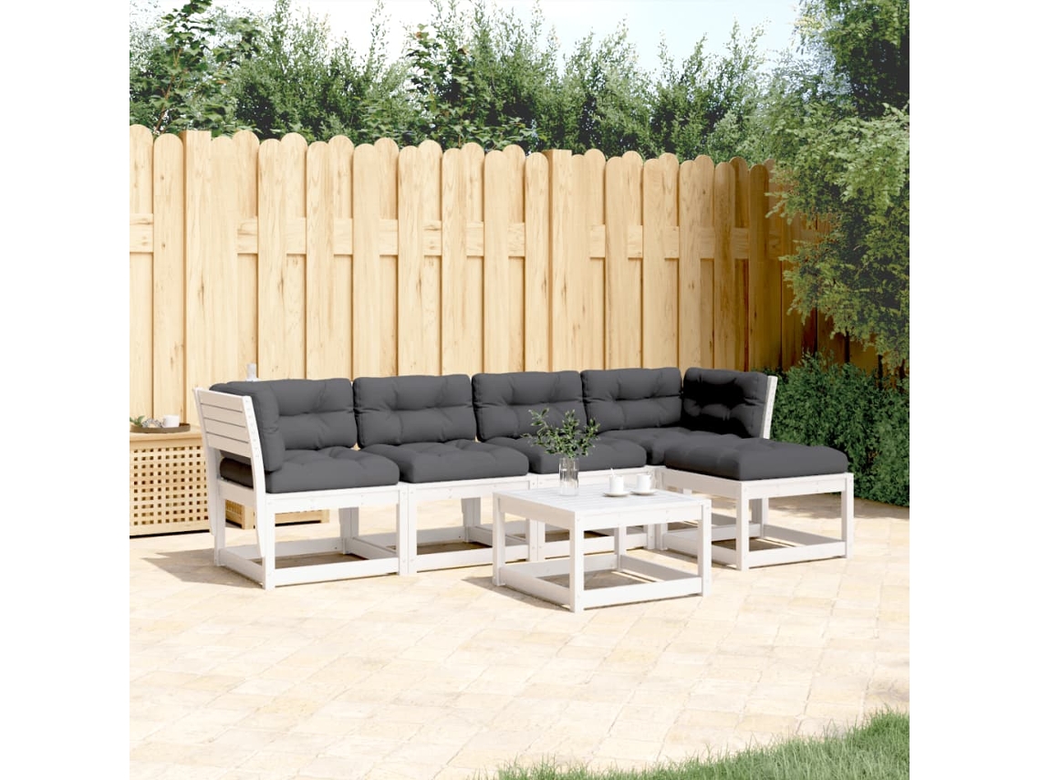 Conjunto de sofás de jardín DKD Home Decor con cojines de pino macizo blanco