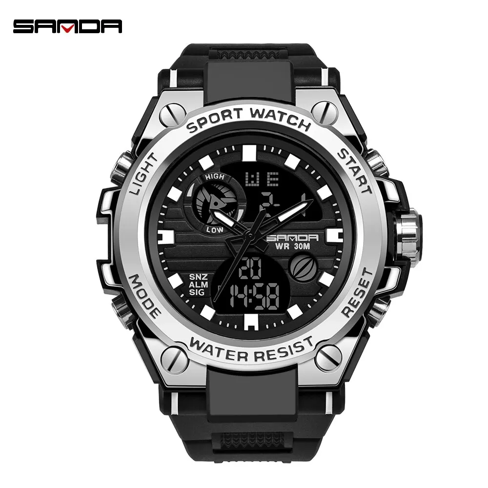 Reloj Deportivo Impermeable Para Hombre (plateado), Doble Pantalla.