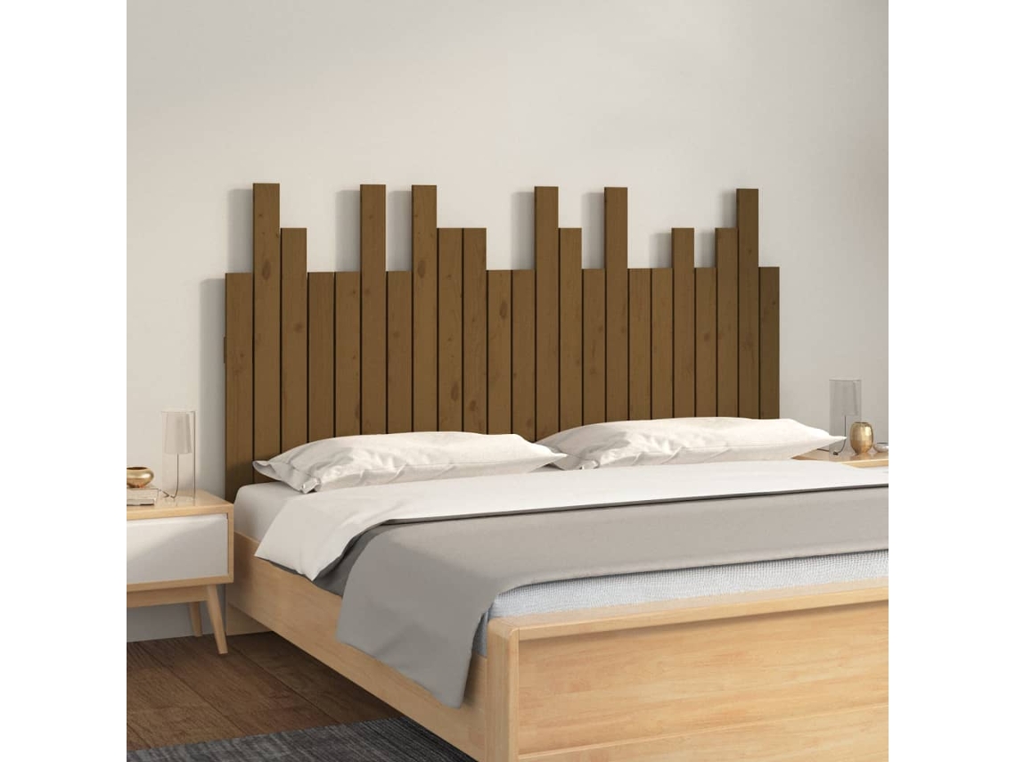 Cabecero Cama Pared Madera Maciza Pino Marrón Miel 146,5x3x80cm