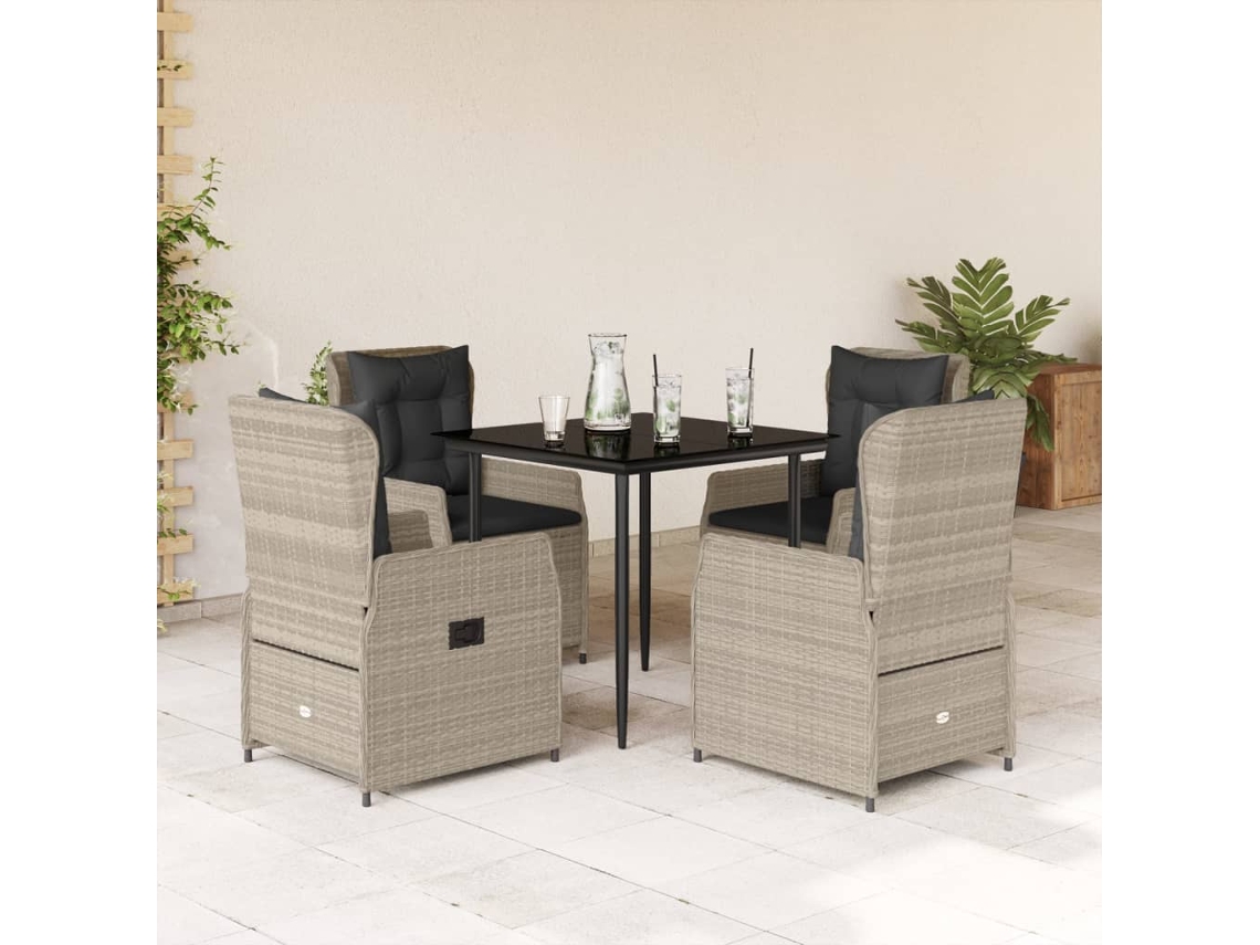 Juego de comedor de jardín de 5 piezas DKD Home Decor con cojines gris claro