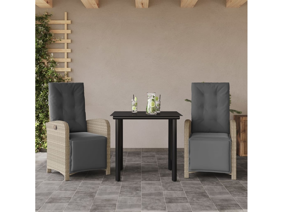 Conjunto de bistró de 3 piezas con cojines de mimbre gris claro, Dkd Home Decor