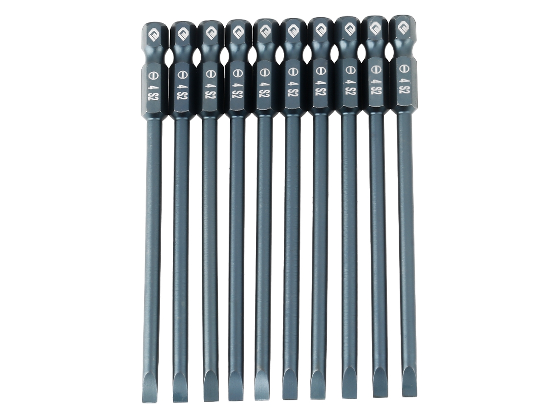 Conjunto De 10 Pontas De Parafusadeira Chata De Aço Liga S2, Cabo Hexagonal 1/4'', 100mm, H6.3*100*sl4mm, Magnéticas