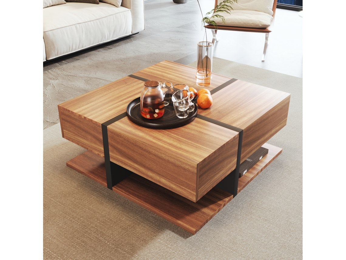 Mesa De Centro Con 4 Cajones, 78x78x36cm