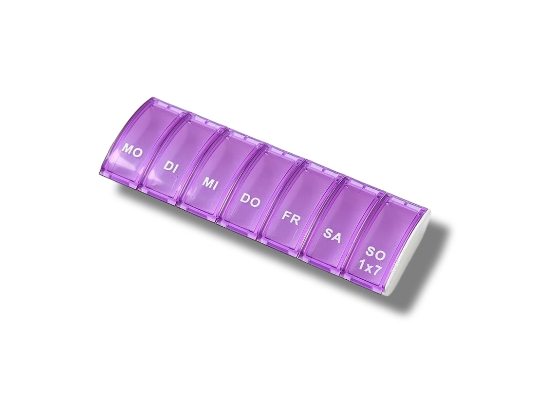 Pastillero portátil con siete compartimentos para tus necesidades los siete días de la semana - Panoona morado